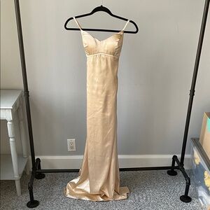 Elegant Champagne Satin Slip Dress with Spaghetti Straps
